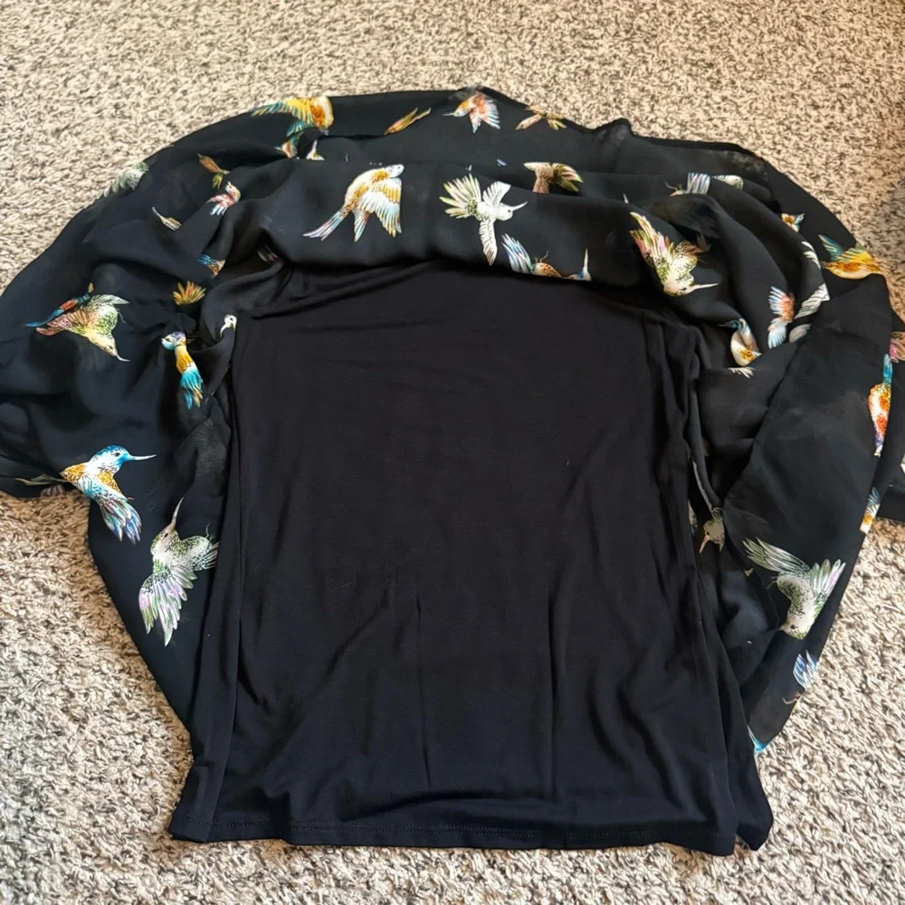 Karen Kane Hummingbird Print Lined Dolman Short Sleeve Flowy Blouse Womens Small - Picture 10 of 14